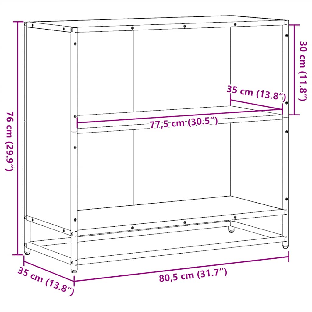 bogskab 80,5x35x76 cm konstrueret træ sort