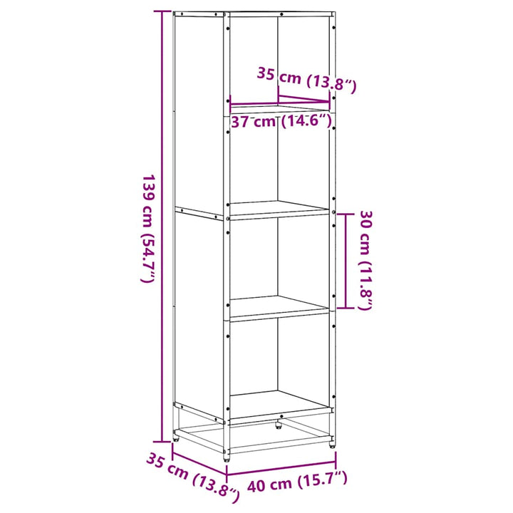 bogreol 40x35x139 cm konstrueret træ sonoma-eg