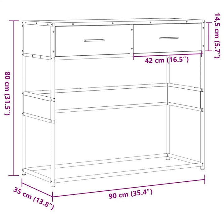 konsolbord 90x35x80 cm konstrueret træ røget egetræsfarve
