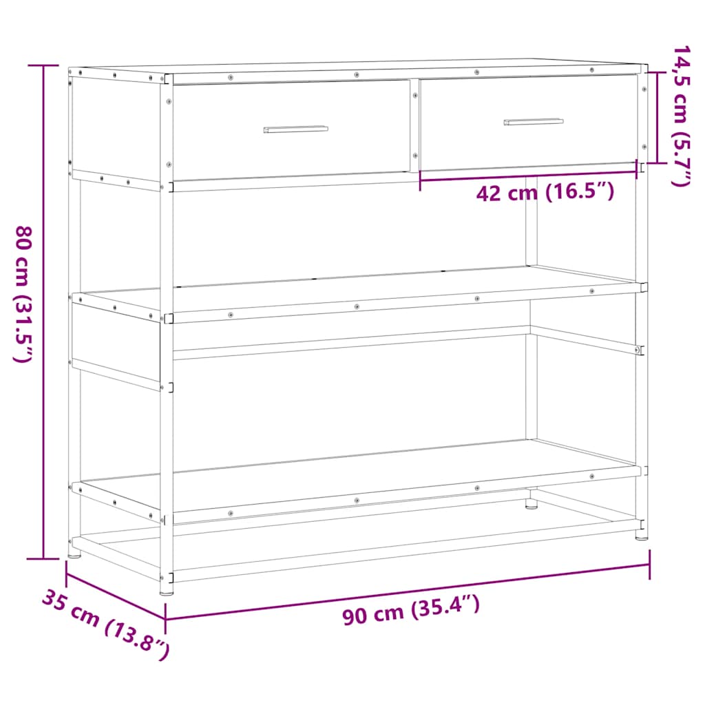 konsolbord 90x35x80 cm konstrueret træ sort
