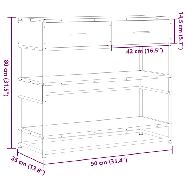 konsolbord 90x35x80 cm konstrueret træ sort