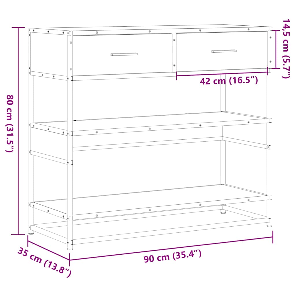 konsolbord 90x35x80 cm konstrueret træ grå sonoma-eg