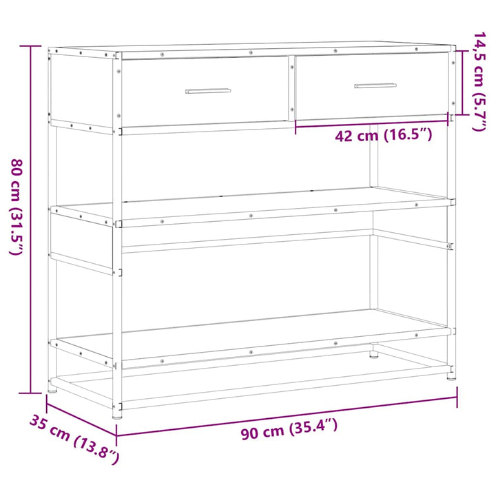 konsolbord 90x35x80 cm konstrueret træ grå sonoma-eg