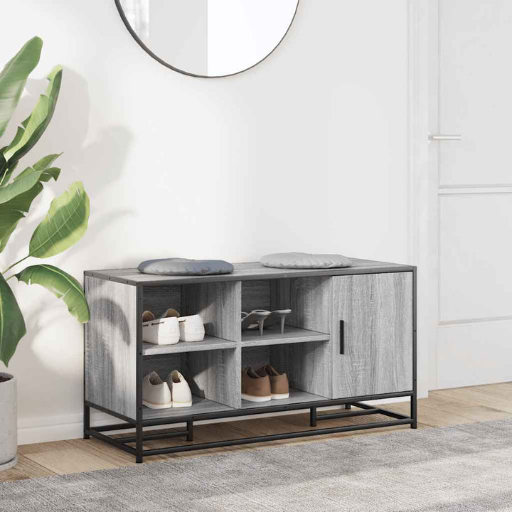 skobænk 100x40x53,5 cm konstrueret træ og metal grå sonoma-eg