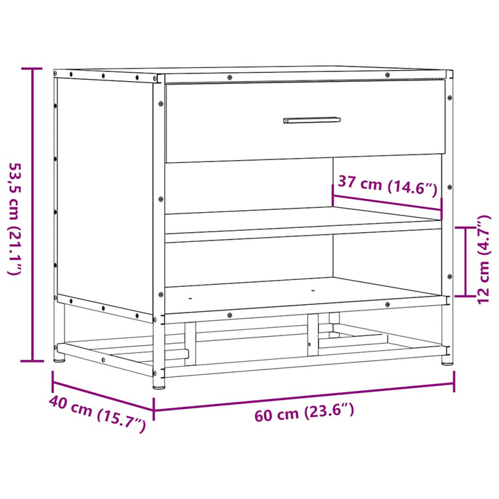 skobænk 60x40x53,5 cm konstrueret træ og metal sort