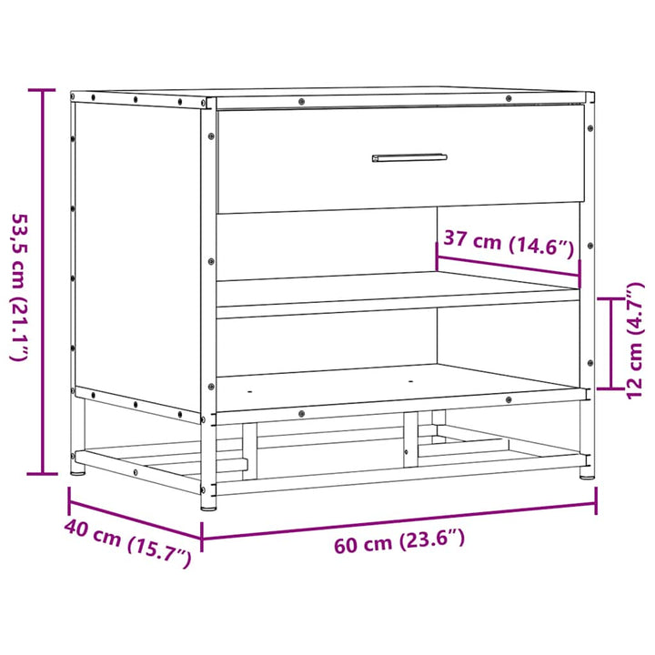 skobænk 60x40x53,5 cm konstrueret træ og metal sonoma-eg