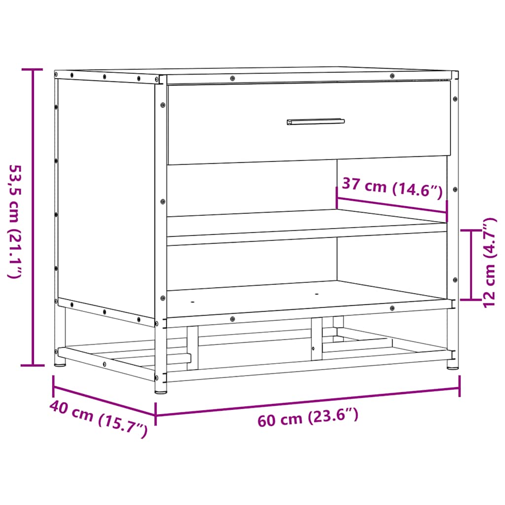 skobænk 60x40x53,5 cm konstrueret træ metal røget egetræsfarve