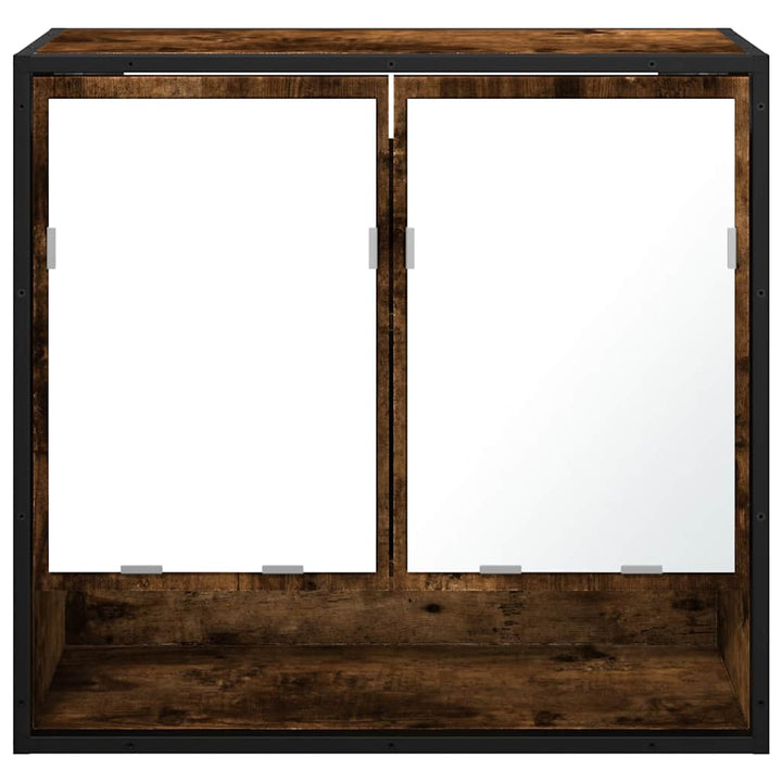 badeværelsesskab + spejl 65x20x60 cm konstrueret træ røget eg
