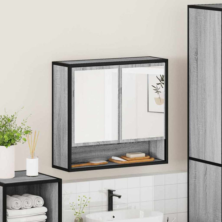 skab med spejl 65x20x60 cm konstrueret træ grå sonoma-eg