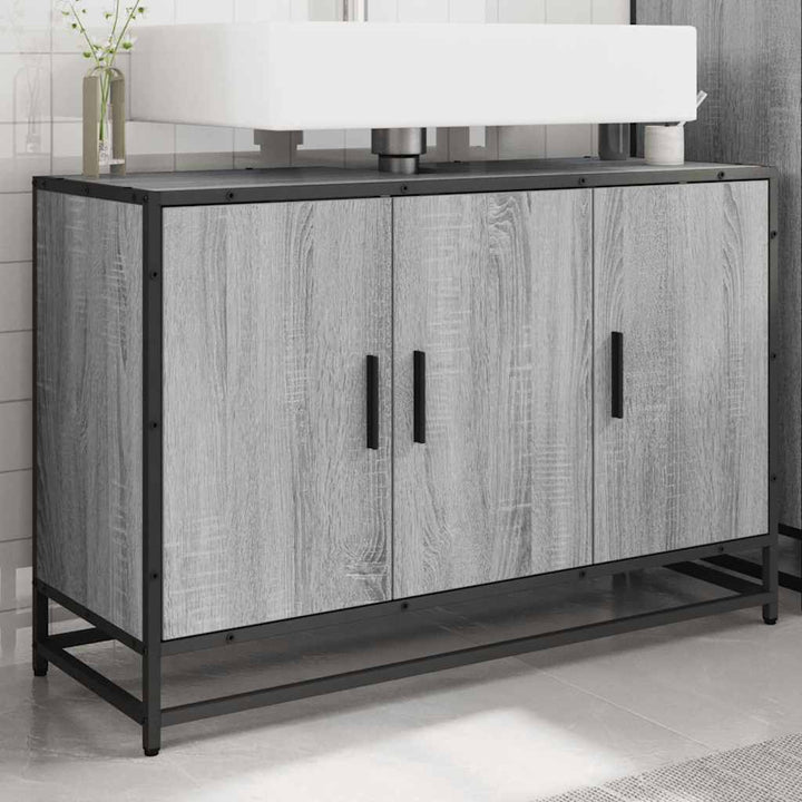 skab til håndvask til badeværelse 90x33x60 cm grå sonoma