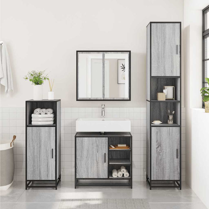 skab til håndvask til badeværelse 65x33x60 cm grå sonoma-eg