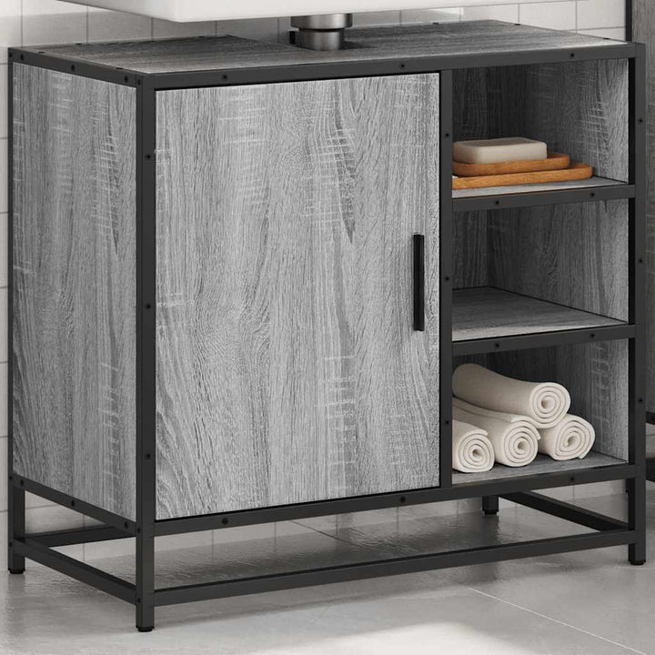 skab til håndvask til badeværelse 65x33x60 cm grå sonoma-eg