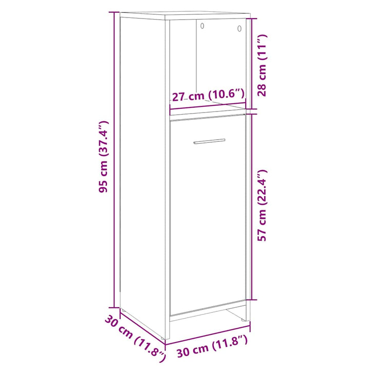 badeværelsesskab 30x30x95 cm konstrueret træ sonoma-eg