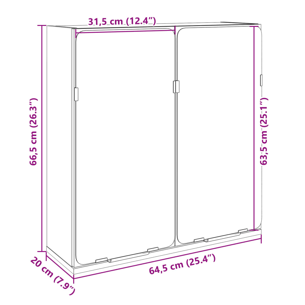 skab med spejl 64,5x20x66,5 cm konstrueret træ sonoma-eg