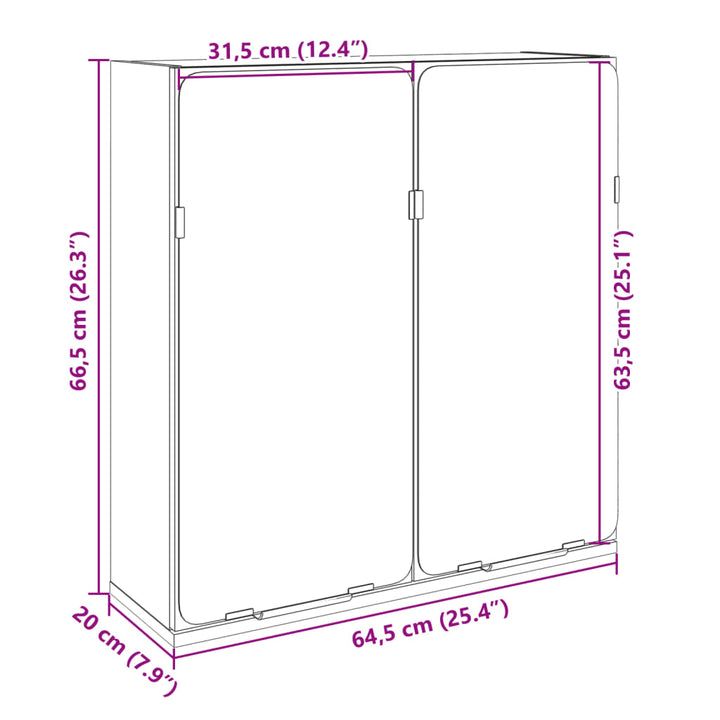 skab med spejl 64,5x20x66,5 cm konstrueret træ sonoma-eg