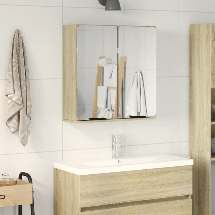 skab med spejl 64,5x20x66,5 cm konstrueret træ sonoma-eg