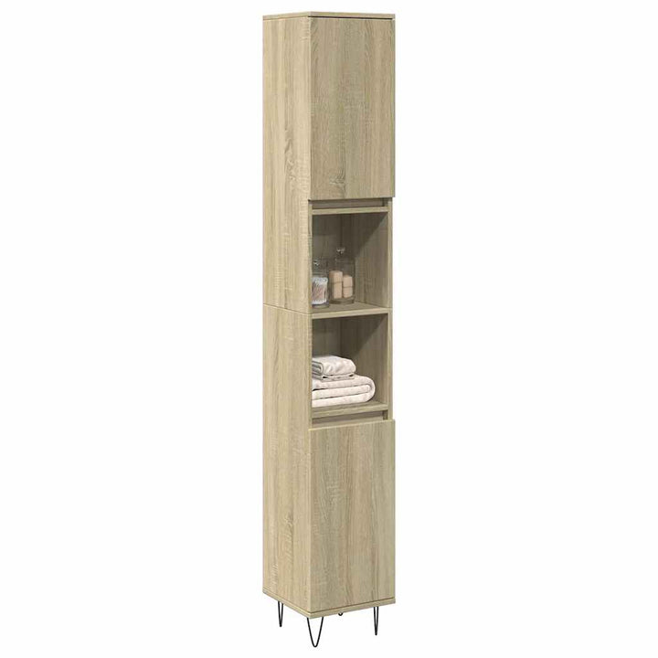 badeværelsesskab 30x30x190 cm konstrueret træ sonoma-eg