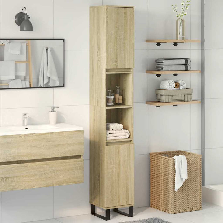 badeværelsesskab 30x30x190 cm konstrueret træ sonoma-eg