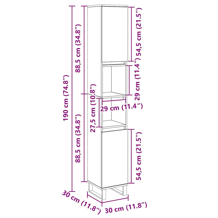 badeværelsesskab 30x30x190 cm konstrueret træ sonoma-eg