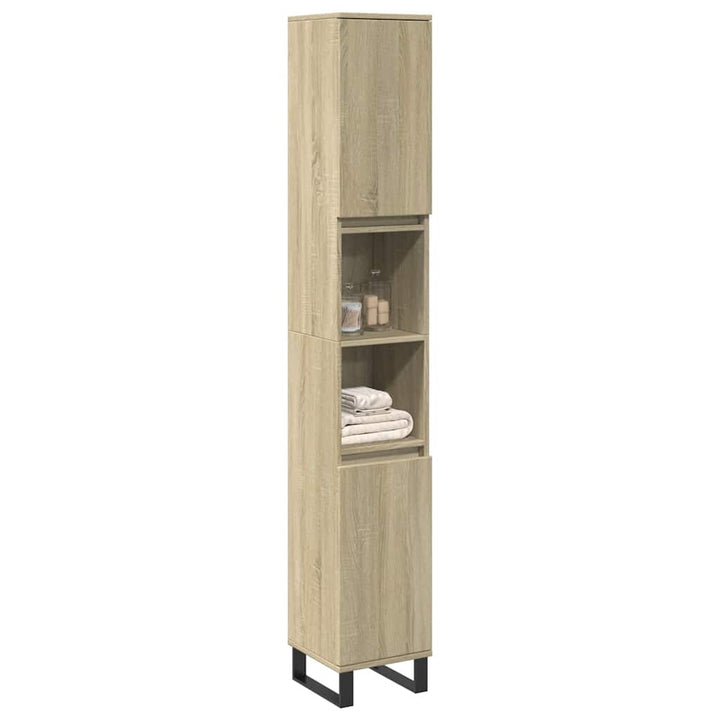 badeværelsesskab 30x30x190 cm konstrueret træ sonoma-eg