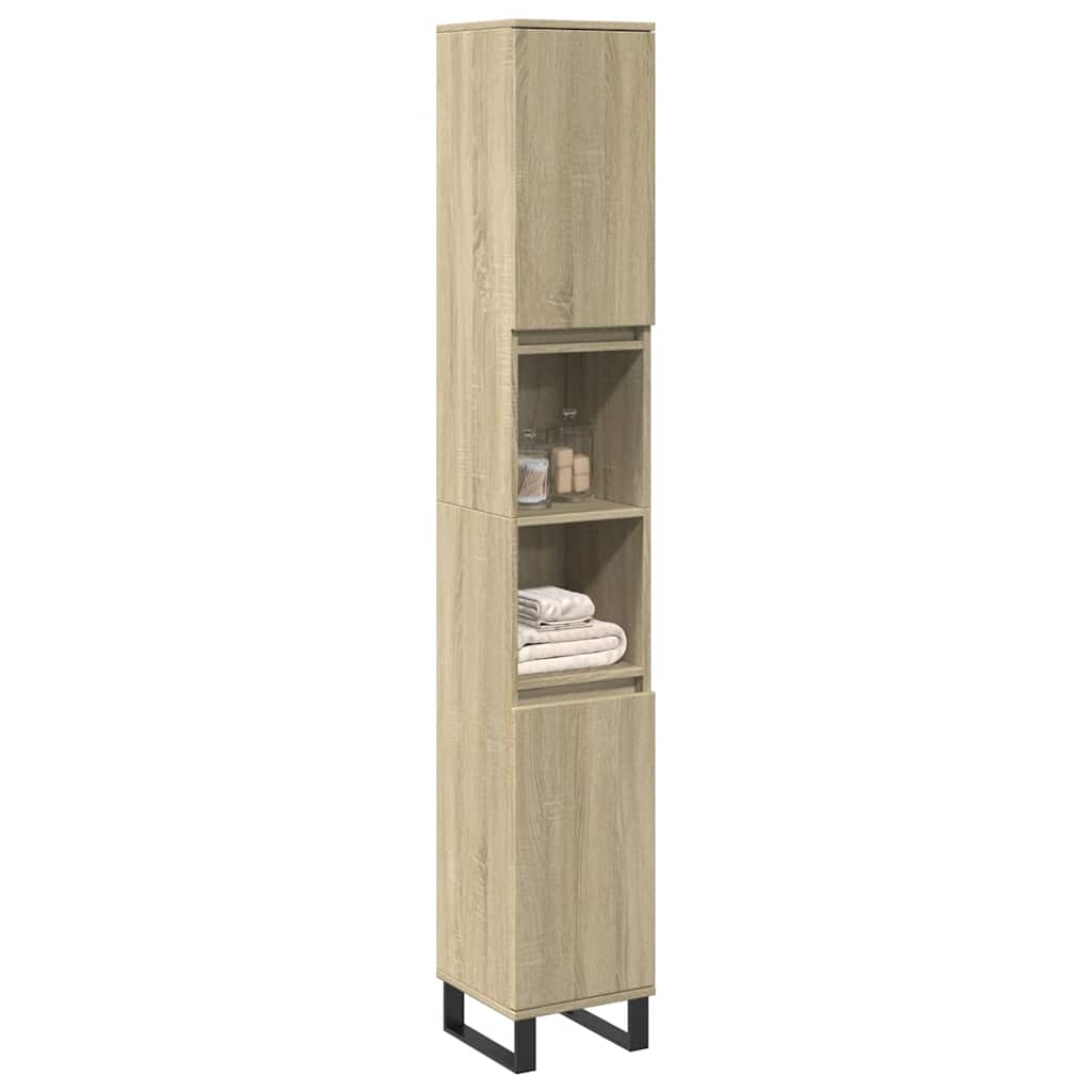badeværelsesskab 30x30x190 cm konstrueret træ sonoma-eg