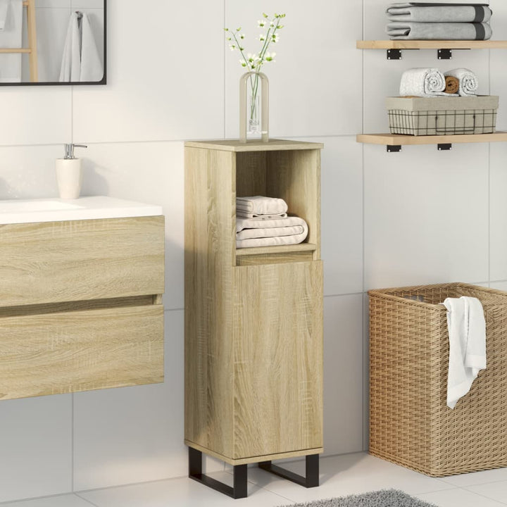 badeværelsesskab 30x30x100 cm konstrueret træ sonoma-eg