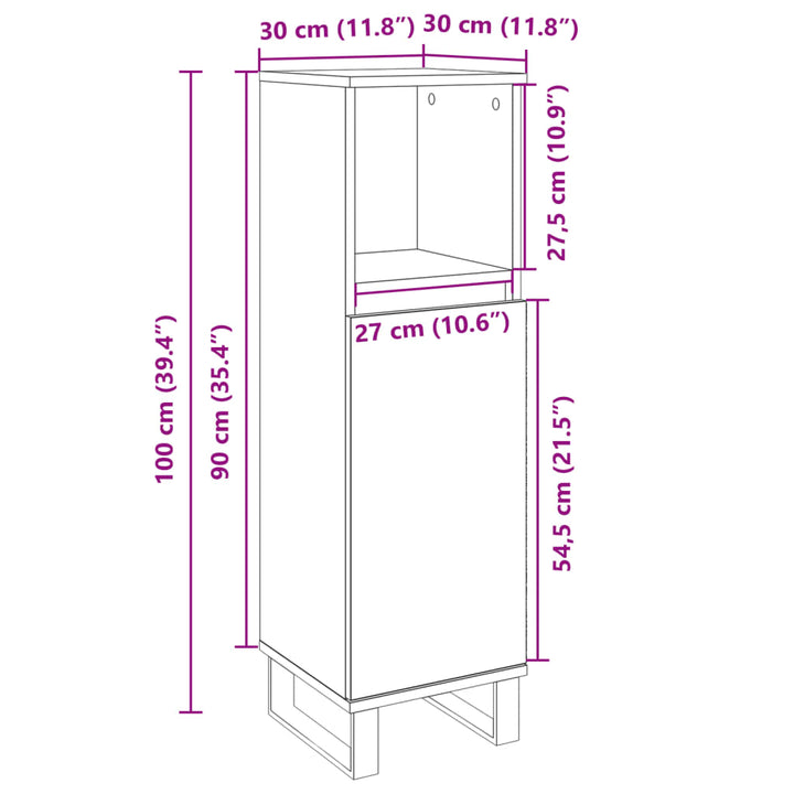 badeværelsesskab 30x30x100 cm konstrueret træ sonoma-eg
