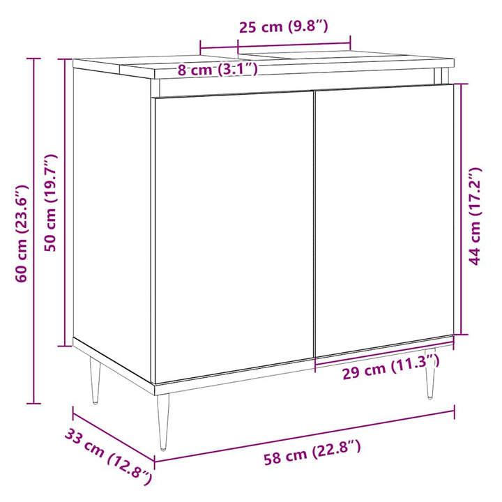 badeværelsesskab 58x33x60 cm konstrueret træ sonoma-eg