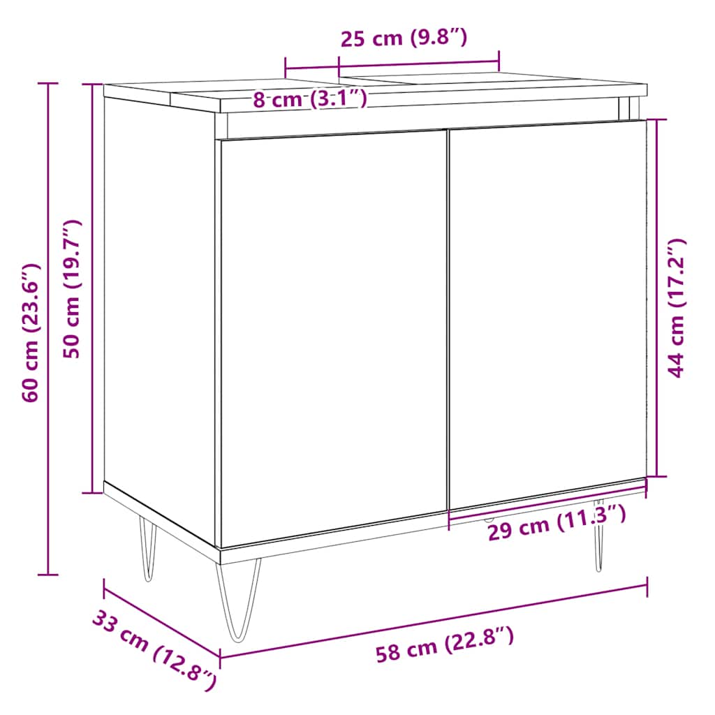 badeværelsesskab 58x33x60 cm konstrueret træ sonoma-eg
