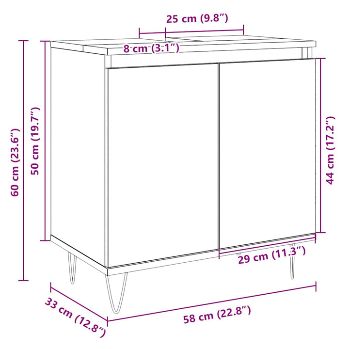 badeværelsesskab 58x33x60 cm konstrueret træ sonoma-eg