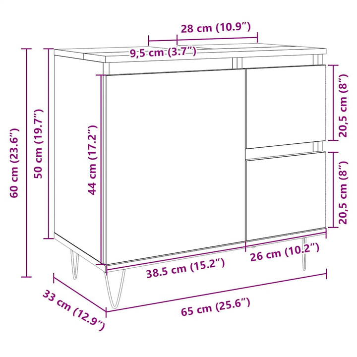 badeværelsesskab 65x33x60 cm konstrueret træ sonoma-eg