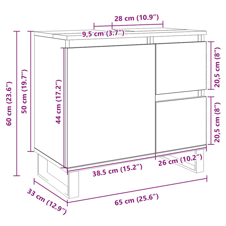 badeværelsesskab 65x33x60 cm konstrueret træ sonoma-eg