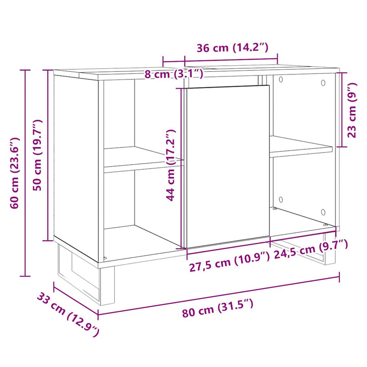 badeværelsesskab 80x33x60 cm konstrueret træ sonoma-eg