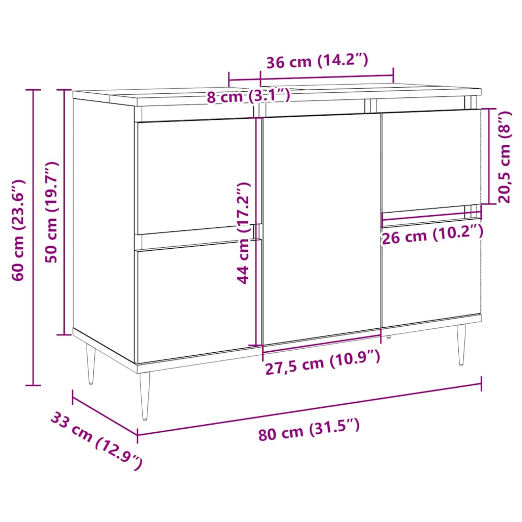 badeværelsesskab 80x33x60 cm konstrueret træ sonoma-eg