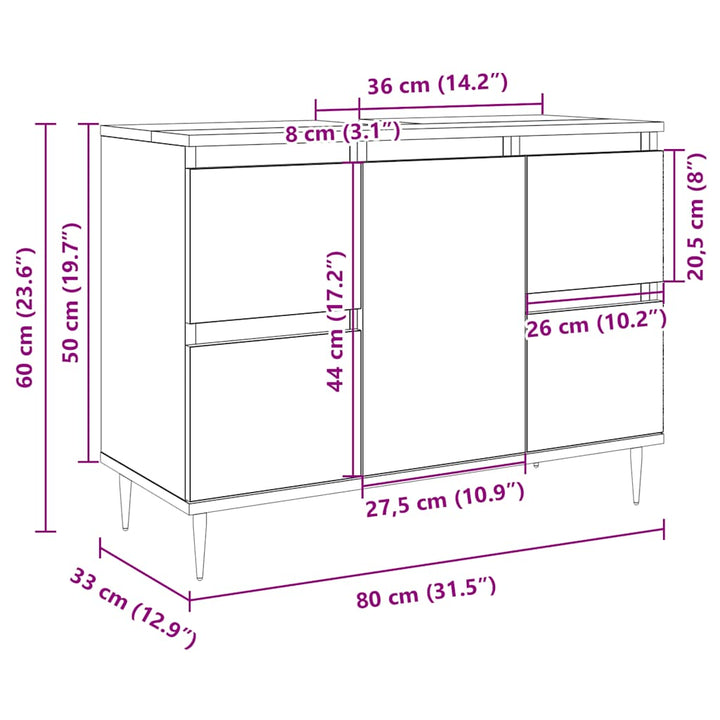 badeværelsesskab 80x33x60 cm konstrueret træ sonoma-eg