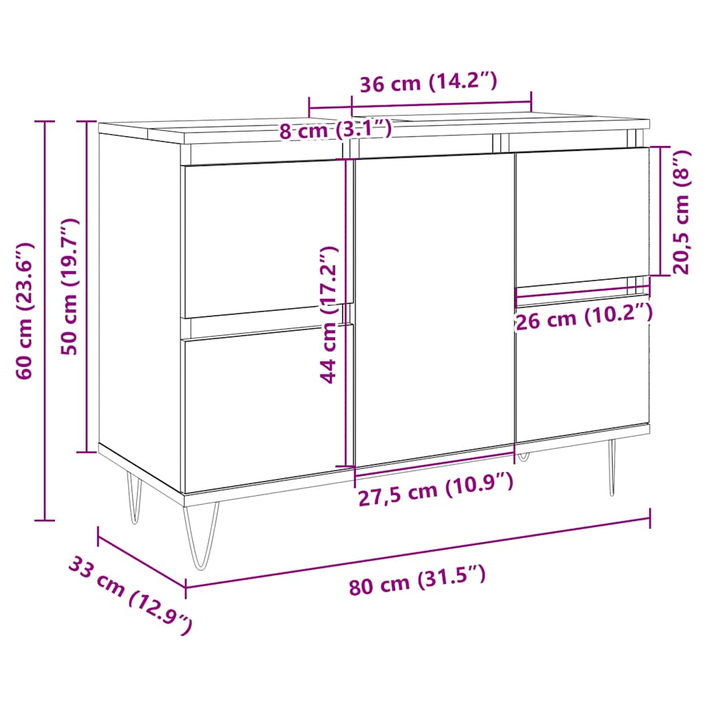 badeværelsesskab 80x33x60 cm konstrueret træ sonoma-eg
