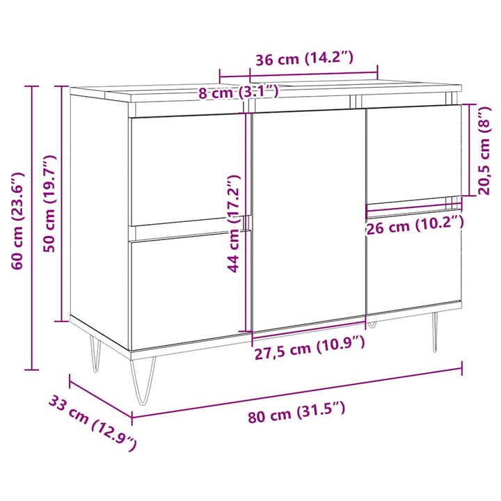 badeværelsesskab 80x33x60 cm konstrueret træ sonoma-eg