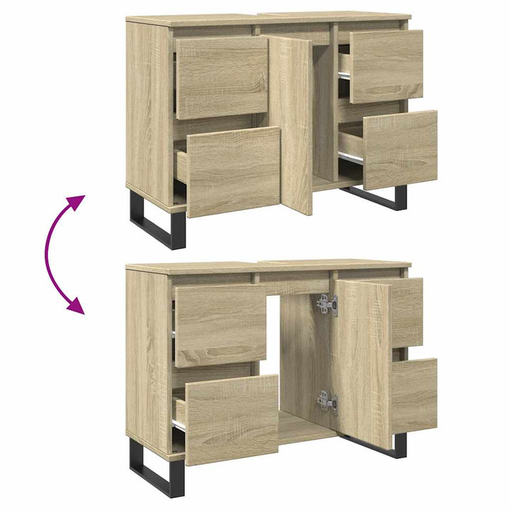 badeværelsesskab 80x33x60 cm konstrueret træ sonoma-eg