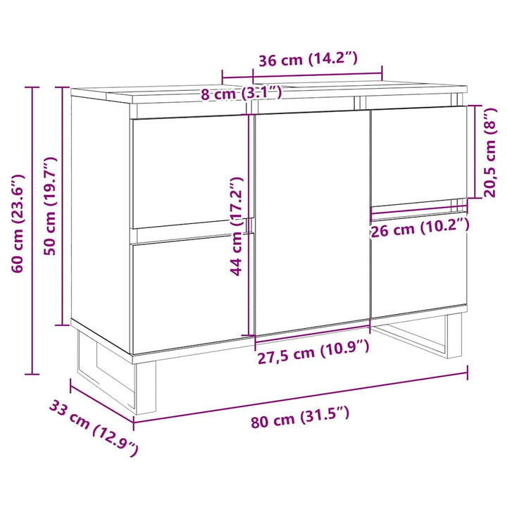 badeværelsesskab 80x33x60 cm konstrueret træ sonoma-eg
