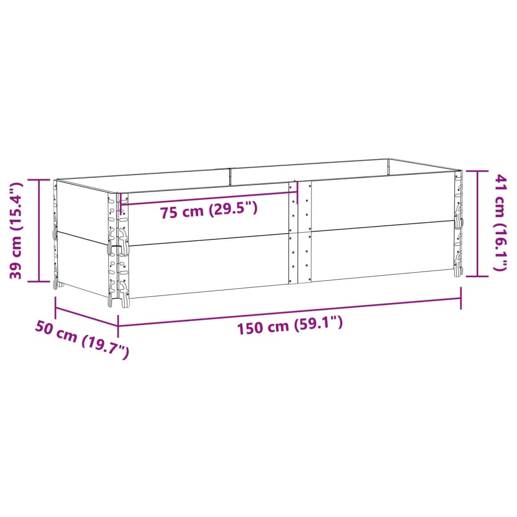 plantekasse 150x50 cm massivt fyrretræ brun
