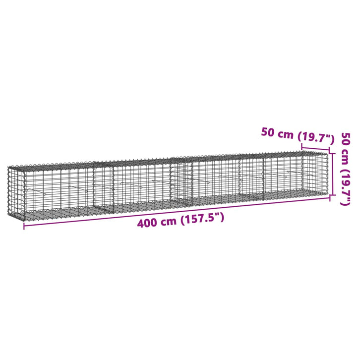 gabionkurv m. cover 400x50x50 cm galvaniseret jern