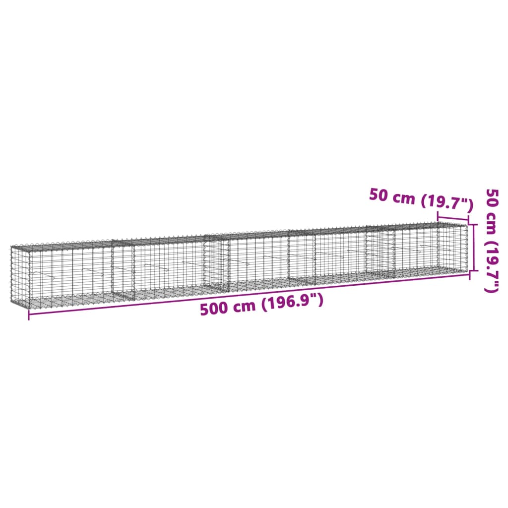 gabionkurv med cover 500x50x50 cm galvaniseret jern