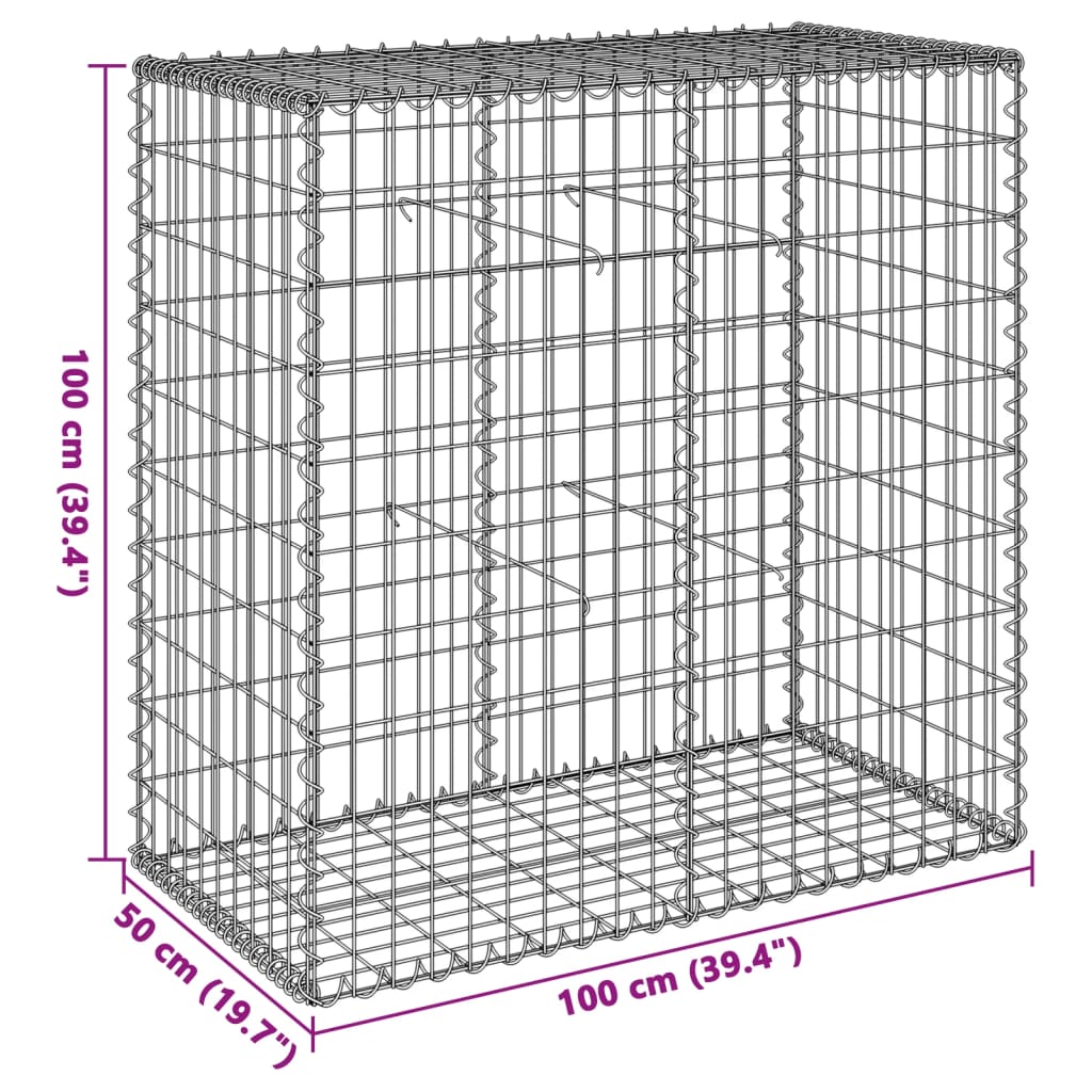 gabionkurv med cover 100x50x100 cm galvaniseret jern