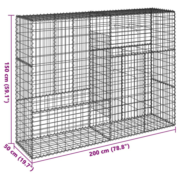 gabionkurv med cover 200x50x150 cm galvaniseret jern