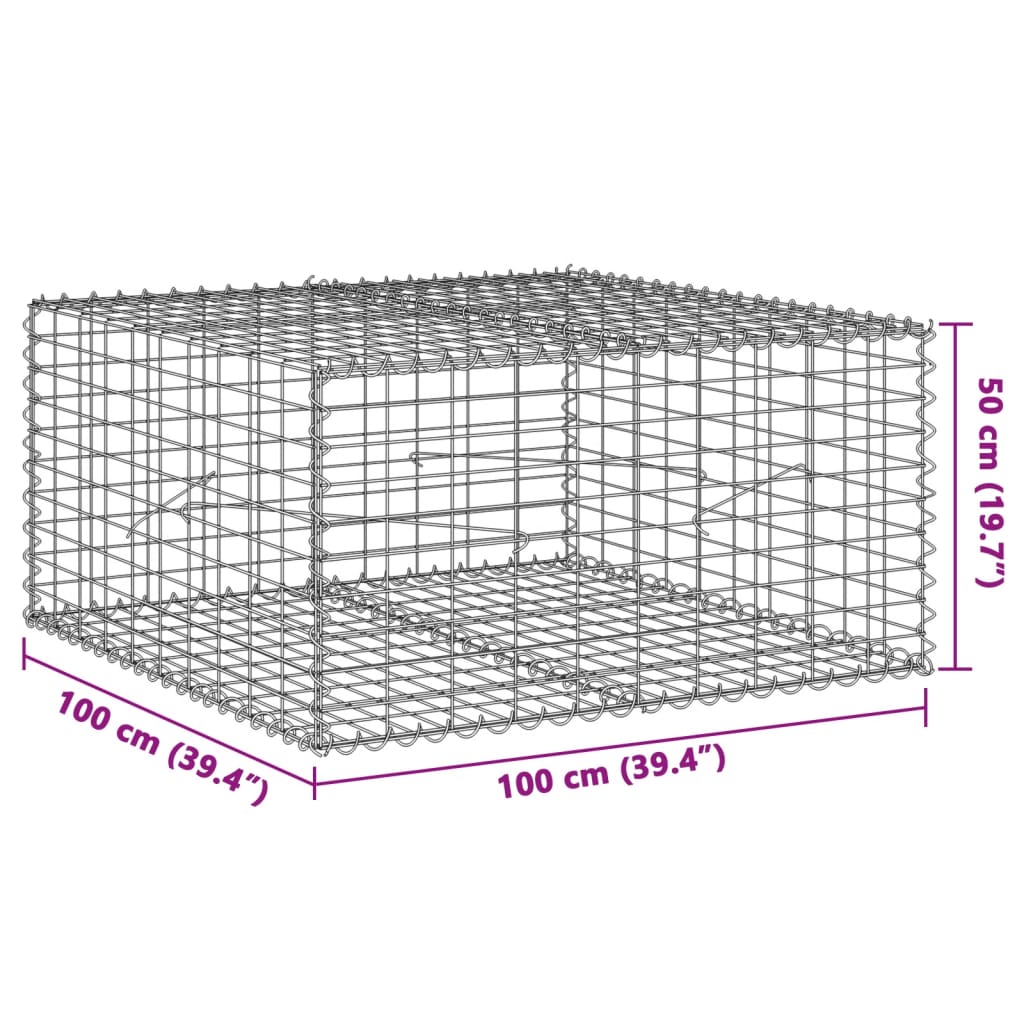 gabionkurv med cover 100x100x50 cm galvaniseret jern