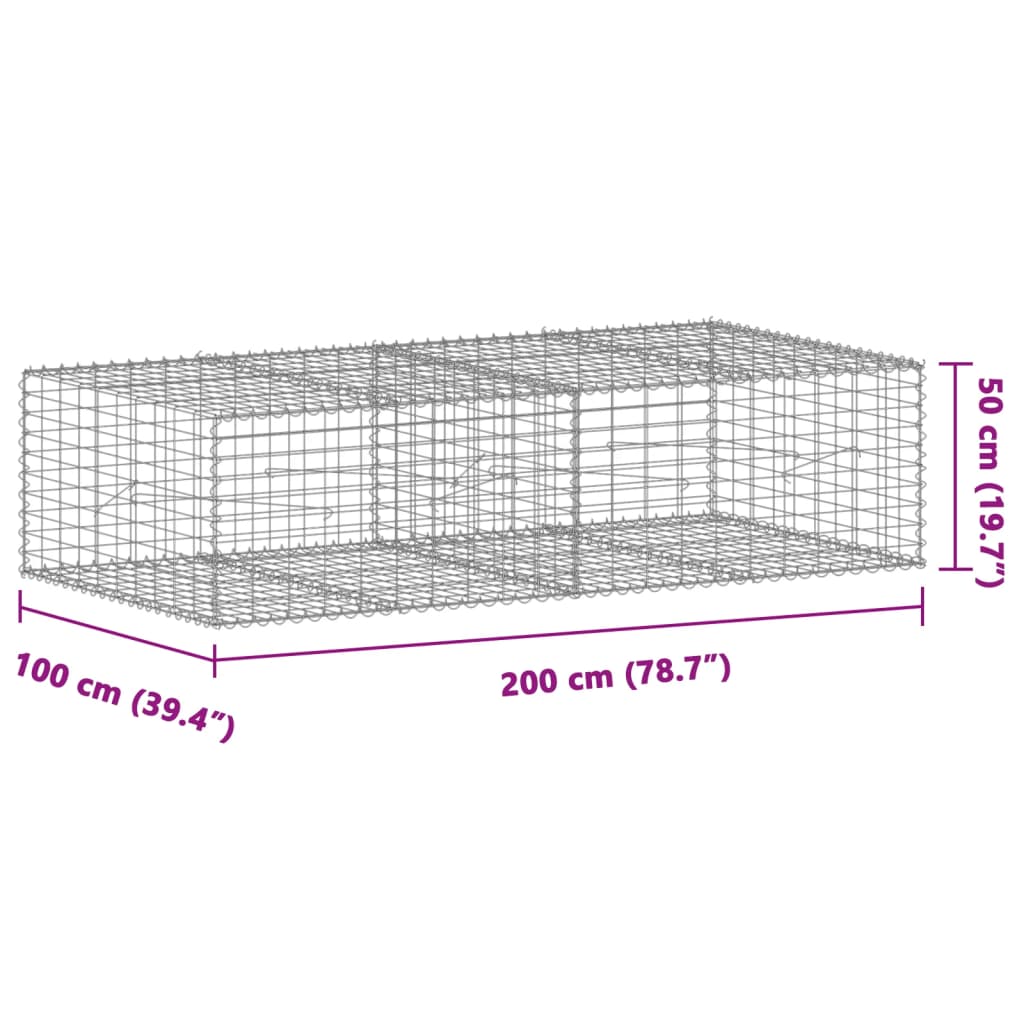 gabionkurv med cover 200x100x50 cm galvaniseret jern