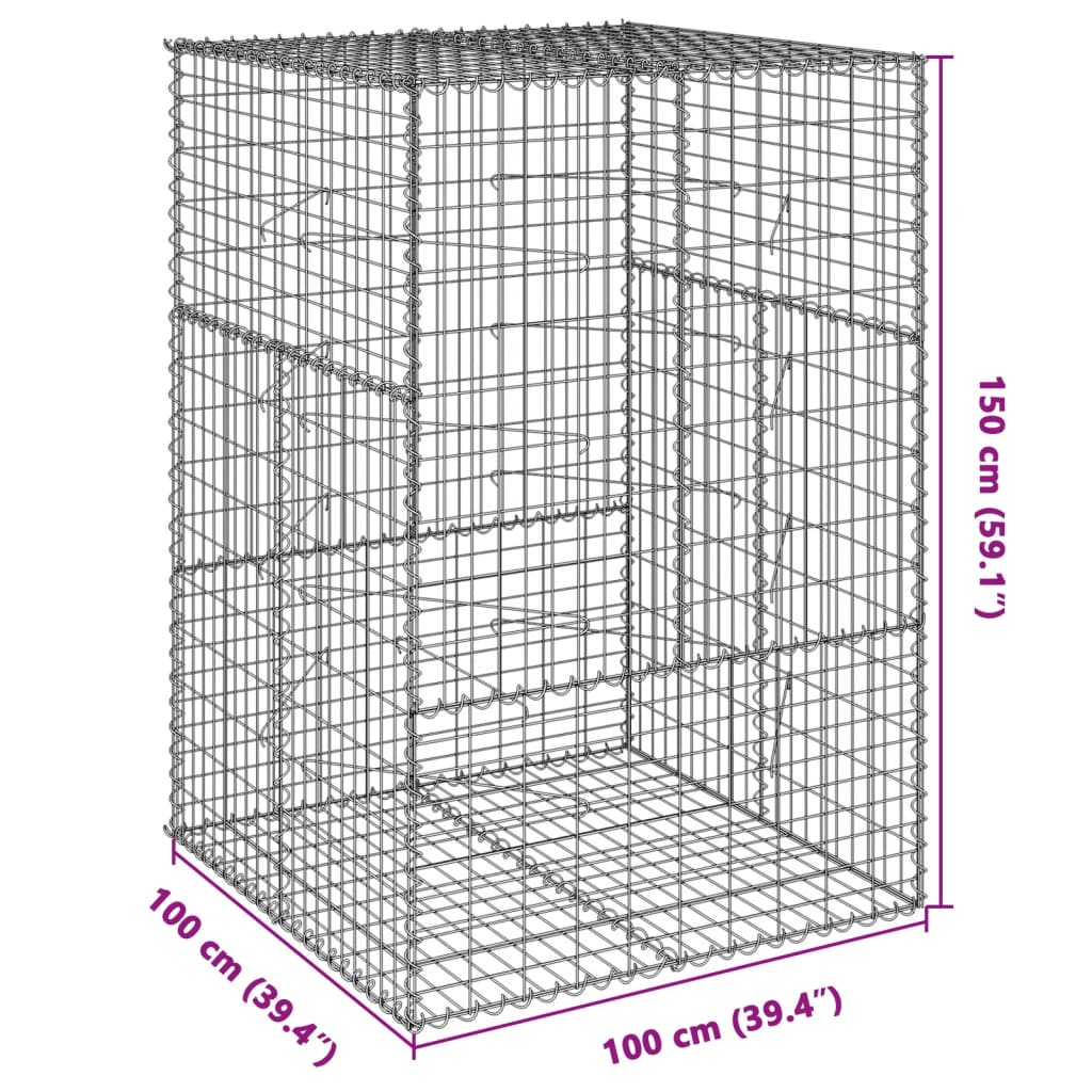 gabionkurv med cover 100x100x150 cm galvaniseret jern