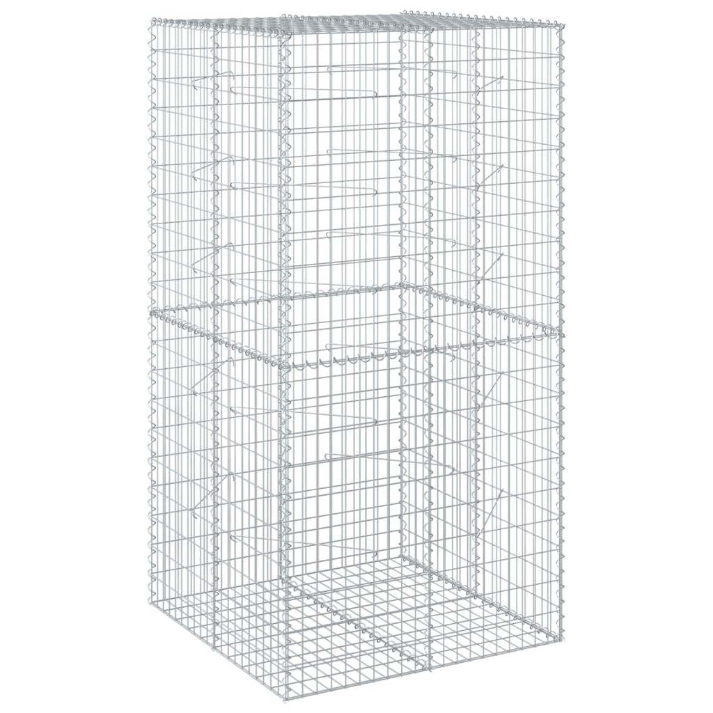 gabionkurv med cover 100x100x200 cm galvaniseret jern