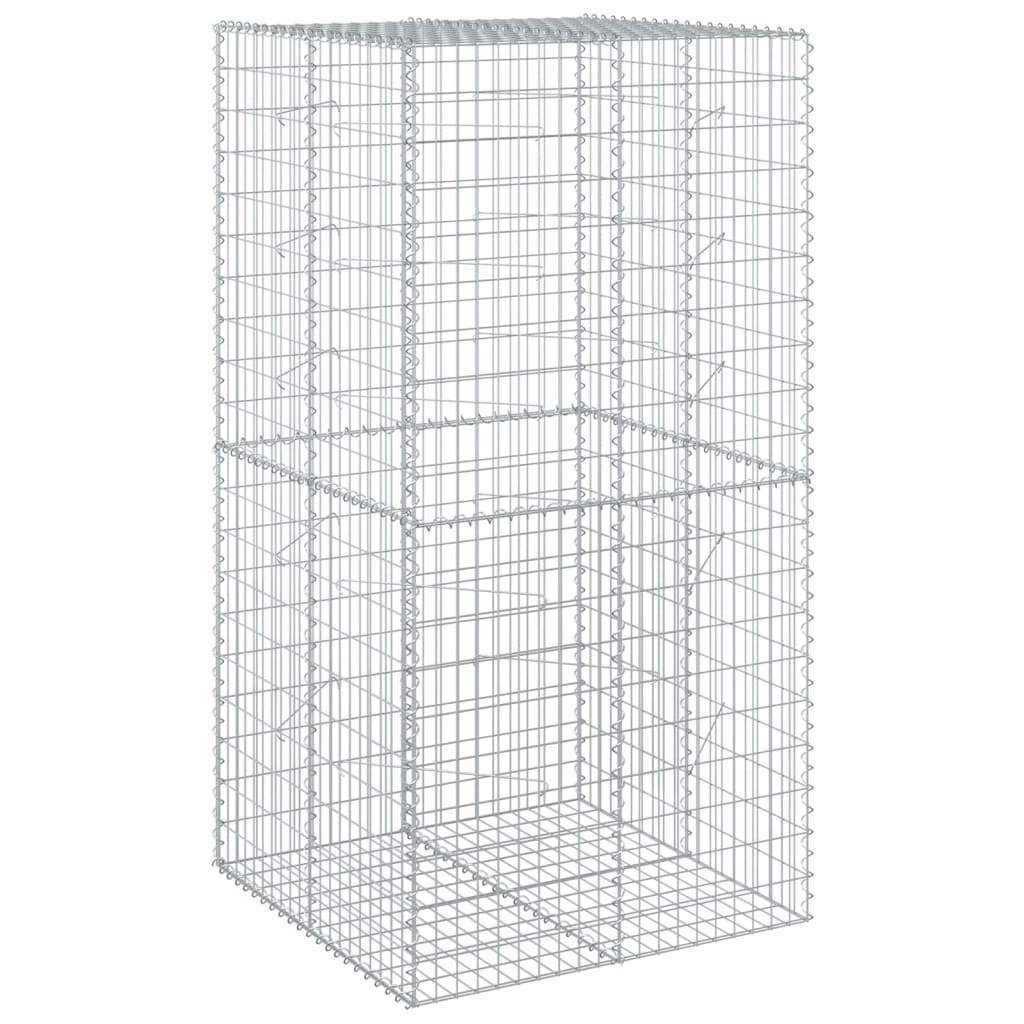 gabionkurv med cover 100x100x200 cm galvaniseret jern