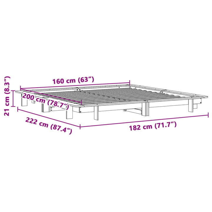 sengeramme uden madras 160x200 cm massivt fyrretræ hvid